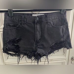 Abercrombie & Fitch Size 0 High Waisted Black Distressed Jean Shorts Frayed Hem